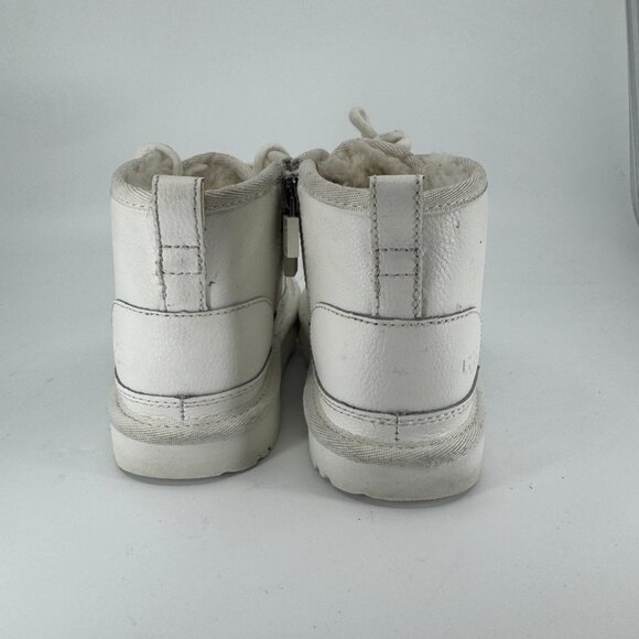 UGG Neumel Boots Kids Size 11C Youth White Leather Chukka Fur Lined Lace Up - Picture 5 of 10